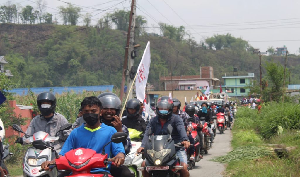 File: A motorcycle rally in the run-up to an election in Nepal