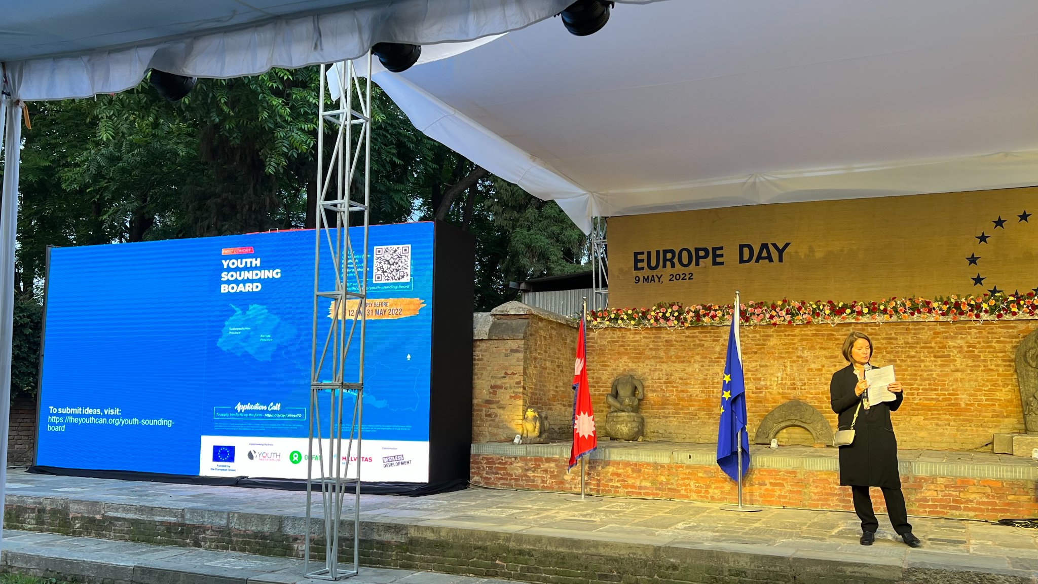 European Ambassador to Nepal, Nona Deprez, announces the call for applications for the EU's Youth Sounding Board in Nepal, in Patan, on Monday, May 9, 2022. Photo: Youth Innovation Lab