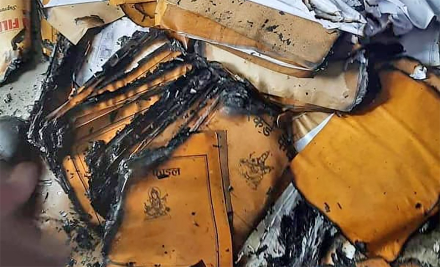 Files burned in a fire incident in Chitwan, on Sunday, May 22, 2022.