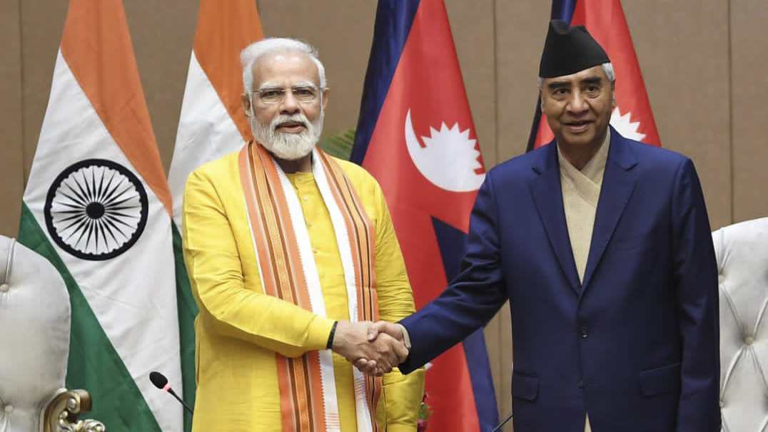 Prime ministers of Nepal and India--Sher Bahadur Deuba and Narendra Modi--hold a meeting in Lumbini, on May 16, 2022. Photo: https://twitter.com/MEAIndia