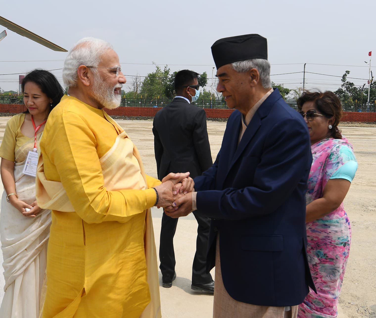 Prime Minister Sher Bahadur Deuba welcomes Indian counterpart Narendra Modi in Lumbini, on Monday, May 16, 2022. Photo: https://twitter.com/narendramodi