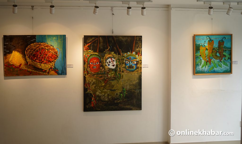 Sangraha, a group painting exhibition by female artists on display at Classic Gallery, Patan. Photo: Aryan Dhimal