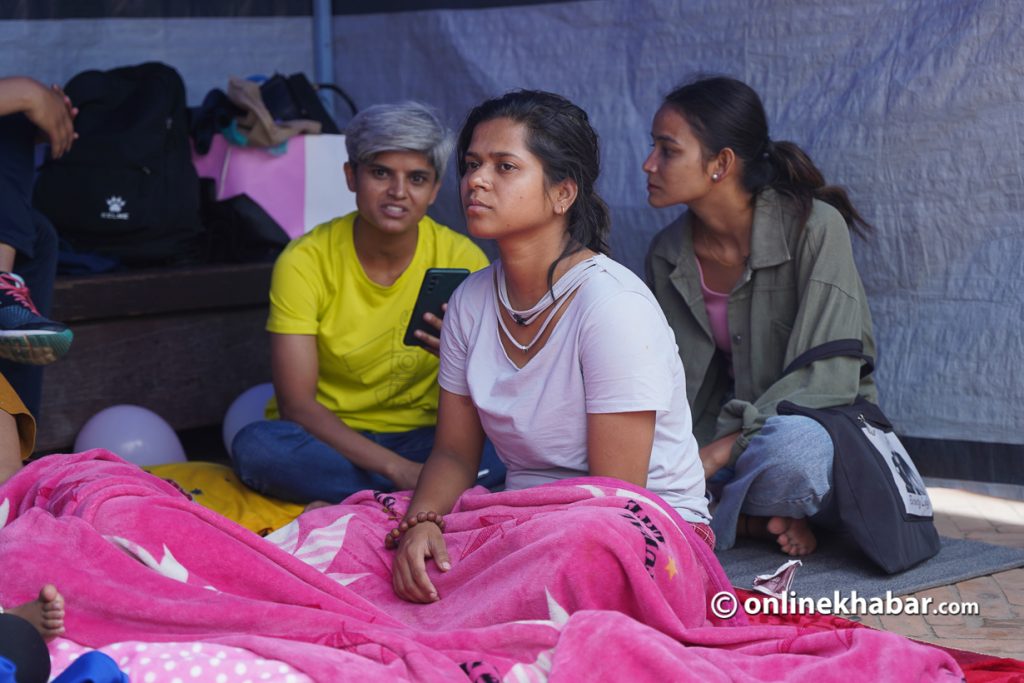 Unmarried mother Niharika Rajput stages a fast-unto-death, in Kathmandu, in June 2022. Photo: Chandra Bahadur Ale