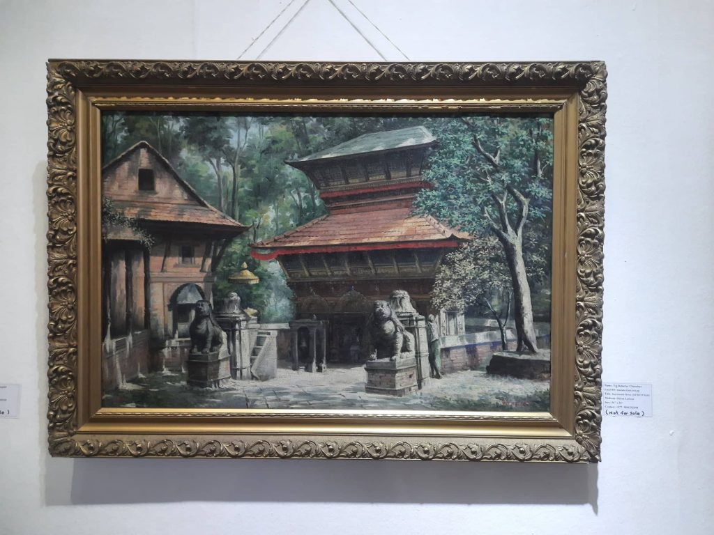 Late artist Tej Bahadur Chitrakar's painting Bajrabarahi Shrine, exhibited at Agrajka Bimbaharu, an art exhibition, in Kathmandu, in June 2022. Photo: Sangita Shrestha