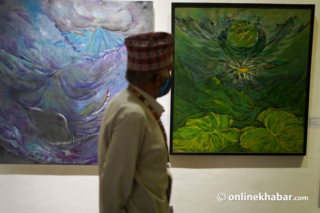 Two of Shashi Kala Tiwari's artworks exhibited at Agrajka Bimbaharu, in Kathmandu, in June 2022. Photo: Aryan Dhimal