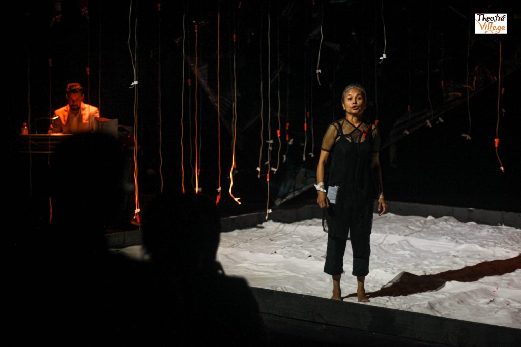 Anuradha Majumder on the stage of Sabiti, in Kathmandu, in July 2022. Photo: Theatre Village