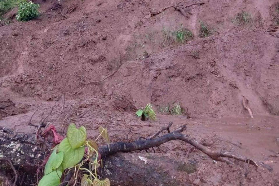 A landslide in Bhulu, Turmakhand rural municipality of Achham, on Monday, July 25, 2022.