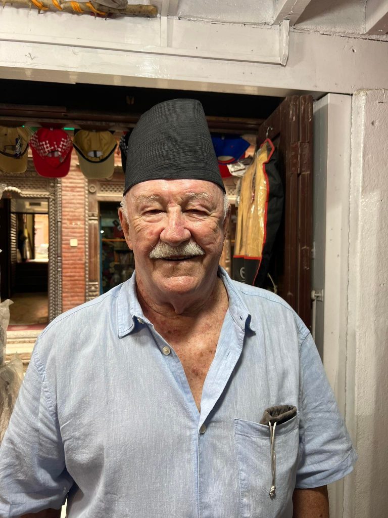 David Gallagher, 80, with a bhadgaunle topi.