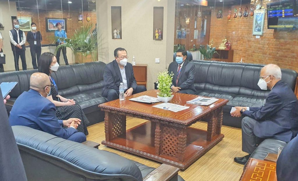 Chinese leader Liu Jianchao with Nepali communist leaders