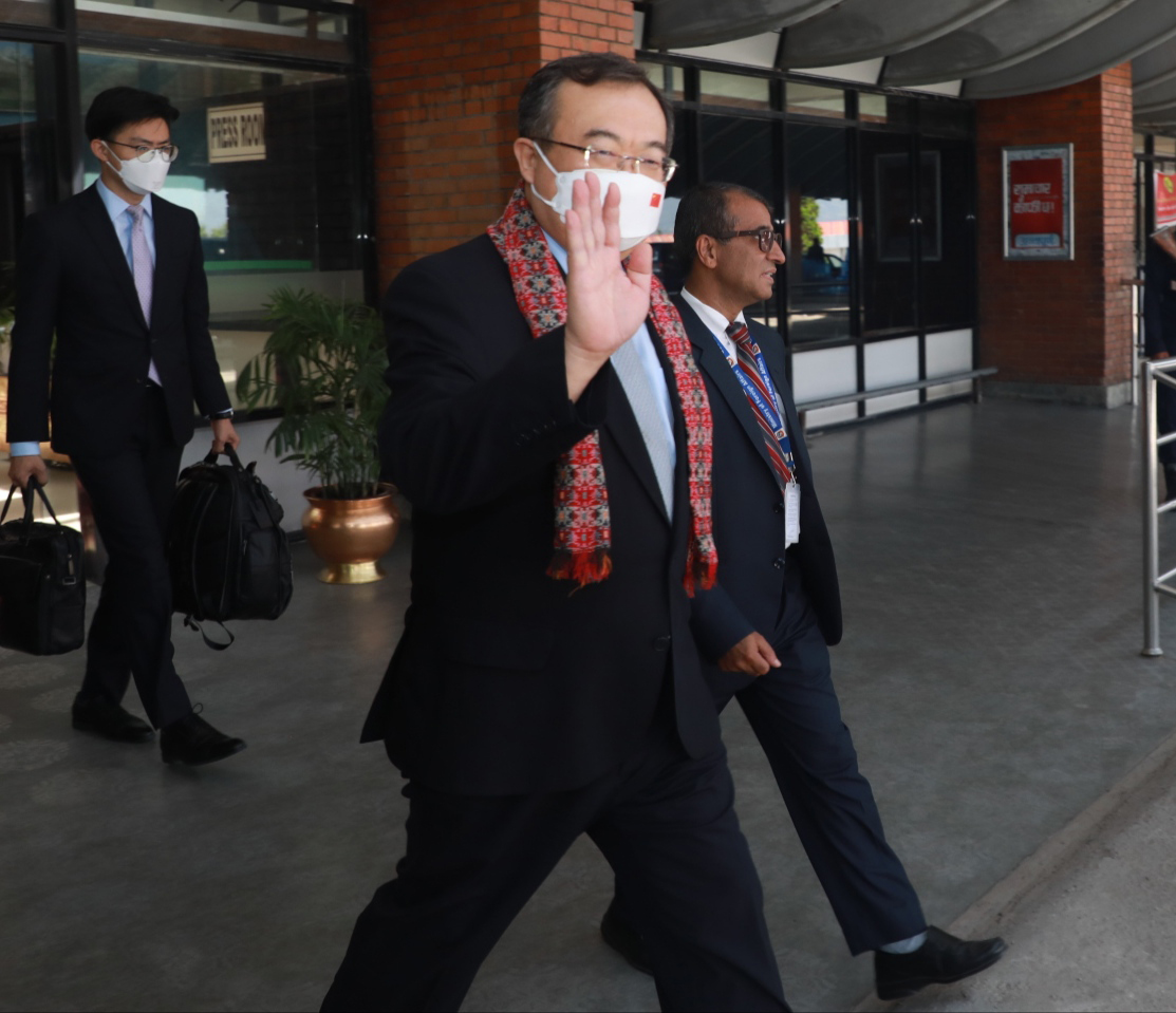 Liu Jianchao, the head of the International Liaison Department of the Chinese Communist Party, arrives in Kathmandu for a visit, on Sunday, July 10, 2022. Photo: RSS