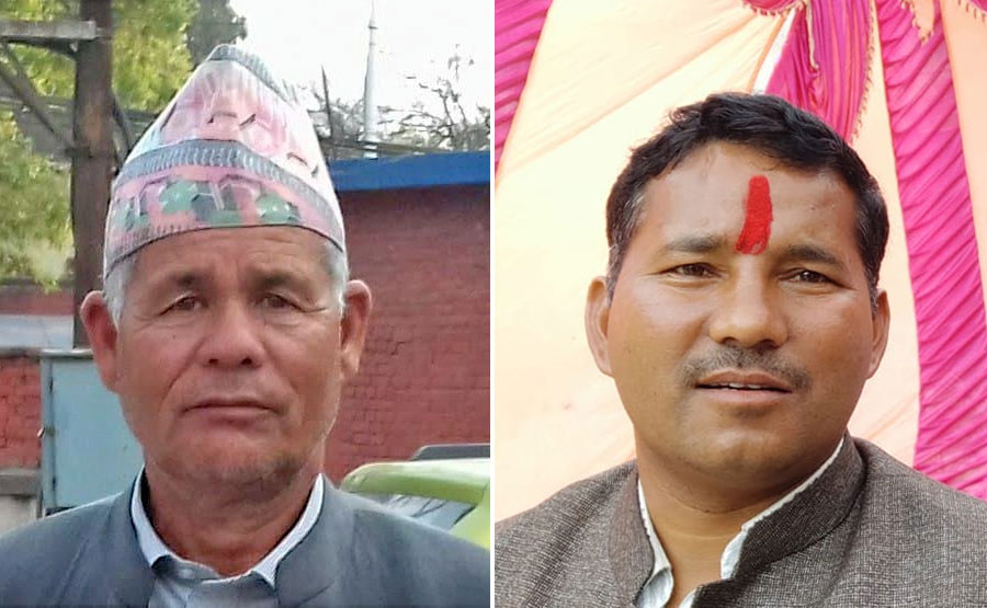 L-R: Nepali Congress and CPN-UML candidates for Budhiganga mayor, Ranga Khati and Ram Bahadur Baniya
