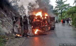 33 people injured as bus catches fire in Nawalpur