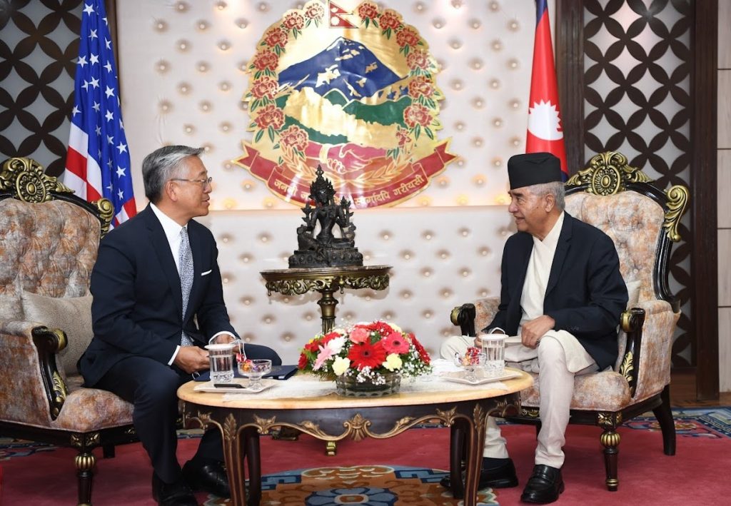 Donald Lu, the United States assistant secretary of state for South and Central Asian affairs, meets Prime Minister Sher Bahadur Deuba in Kathmandu, on Friday, July 29, 2022. Photo: US Embassy/Twitter