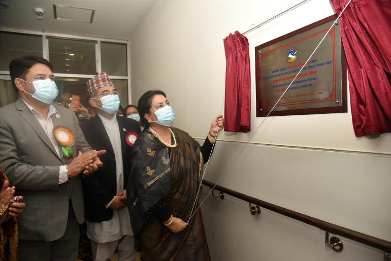 President Bidya Devi Bhandari inaugurates Amrit Kosh, Nepal's first human milk bank, at Prasuti Griha, on Friday, August 19, 2022. Photo: UNICEF