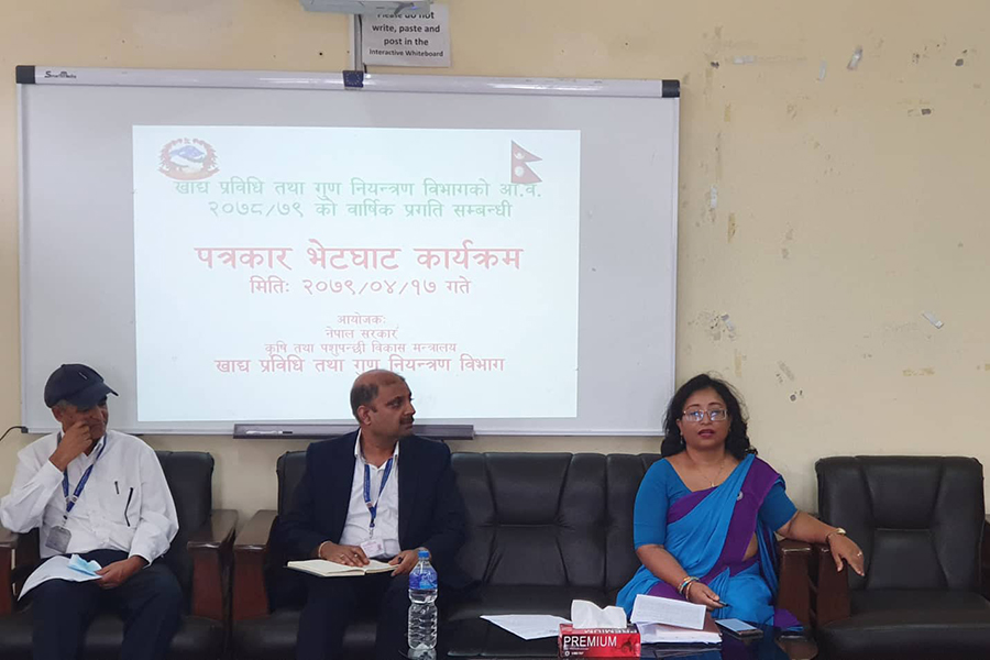 Department of Food Technology and Quality Control officials hold a press meet in Kathmandu on Tuesday, August 2, 2022.