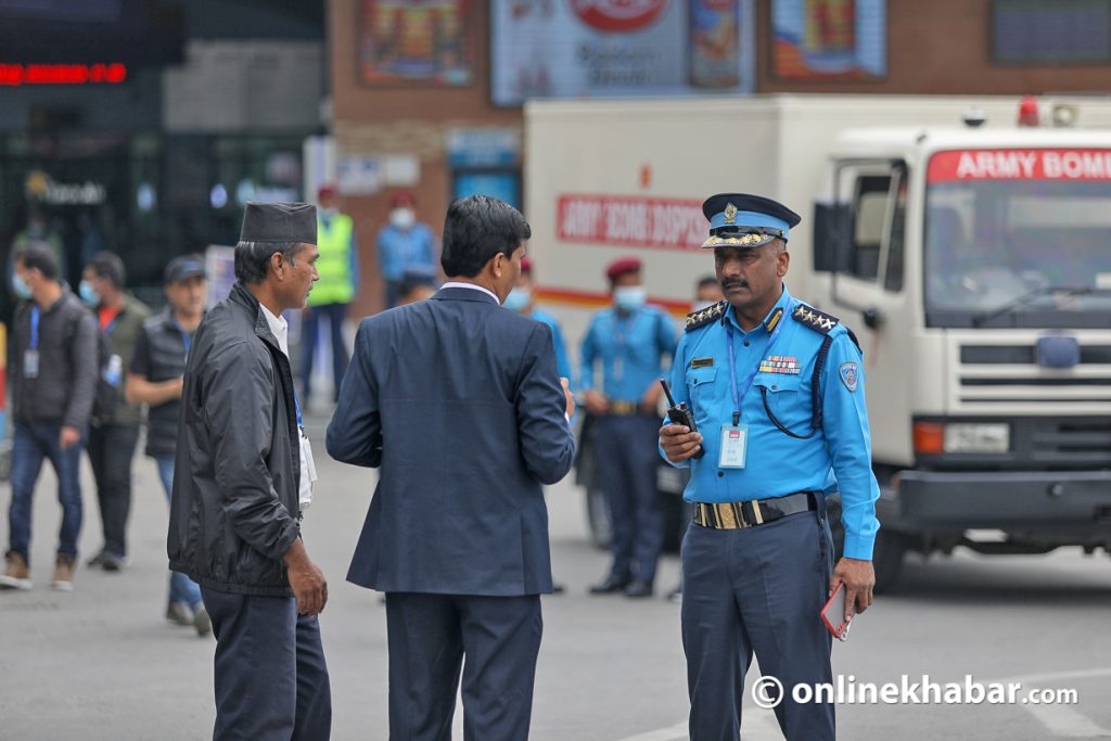Nepal Police on duty at the Tribhuvan International Airport.