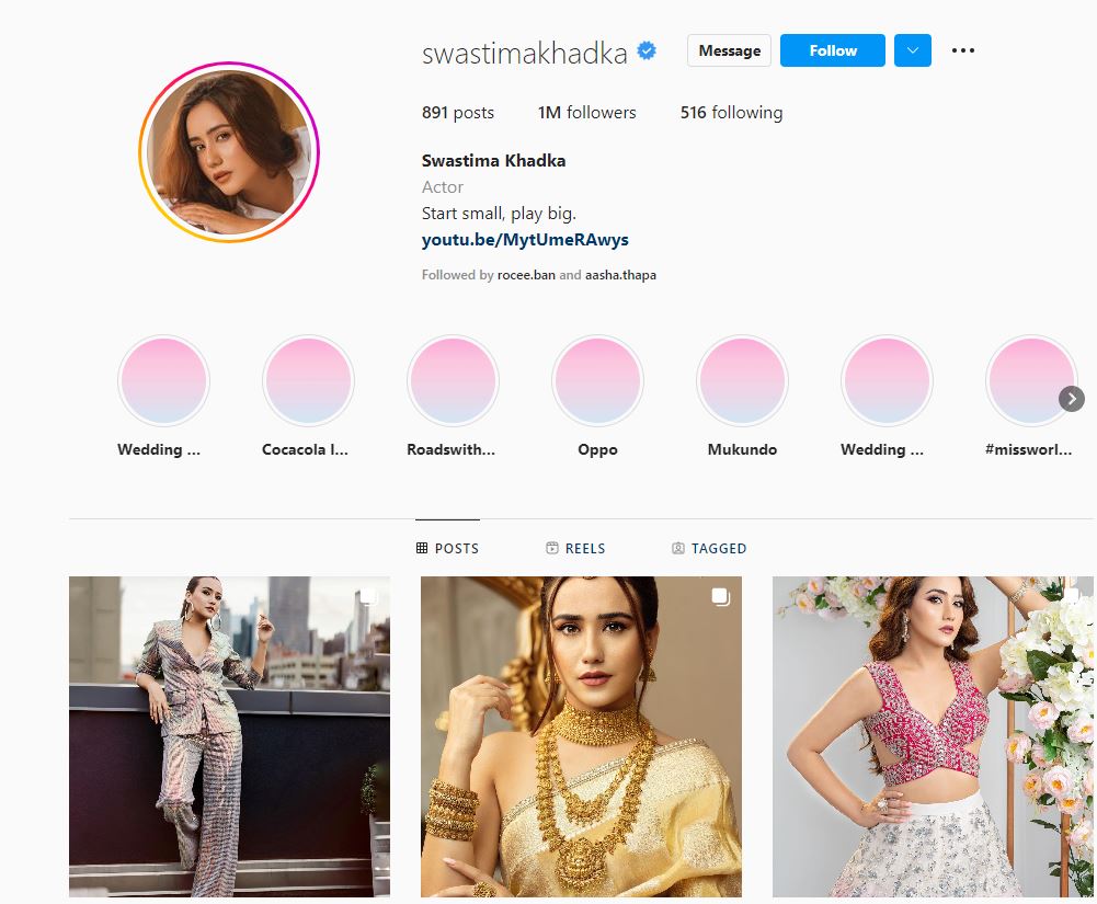 Screenshot of Swastima Khadka's Instagram account. 