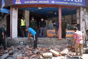 Kathmandu city demolishes parts of commercial buildings as they were meant for underground parking