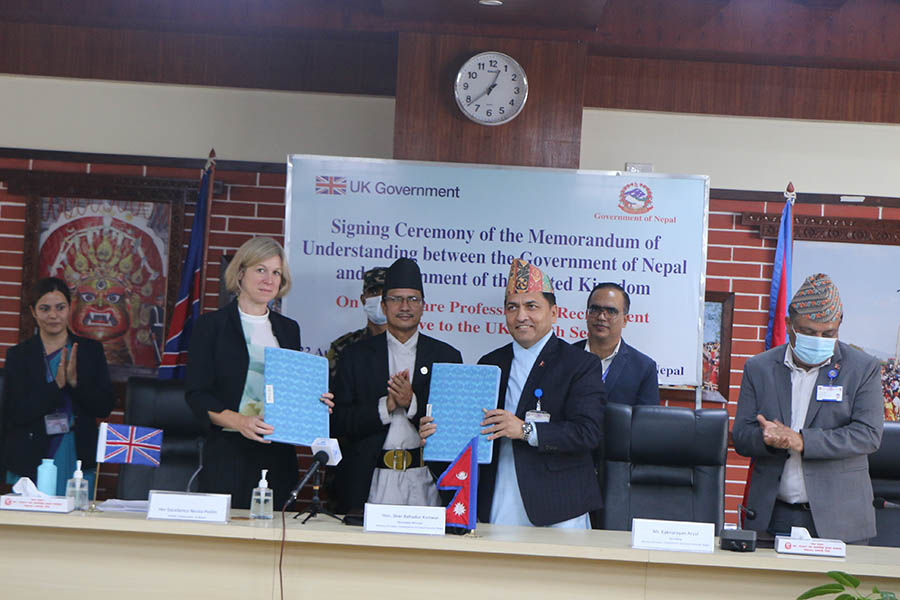 Nepal and the UK sign an agreement, according to which the UK appoints 10,000 Nepali nurses, in Kathmandu, on Monday, August 22, 2022. 