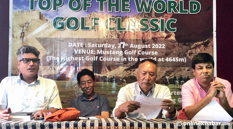A press meet organised to announce the construction of a golf course in Lomanthang of Mustang to make it the highest-altitude golf venue in the world, in Kathmandu, on Monday, August 8, 2022.