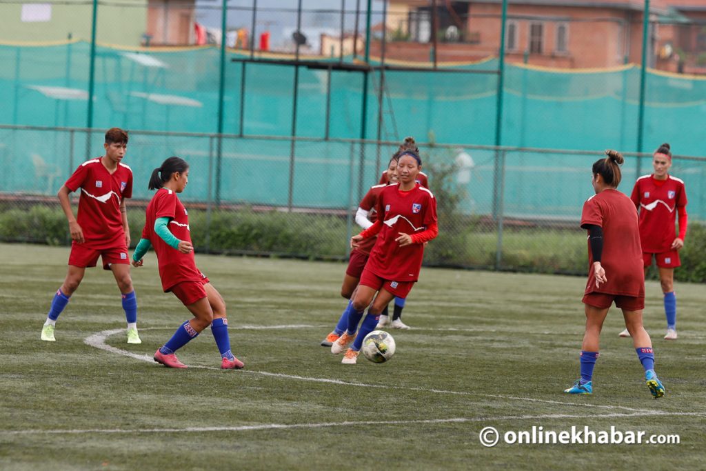Nepali women's football team during practice session