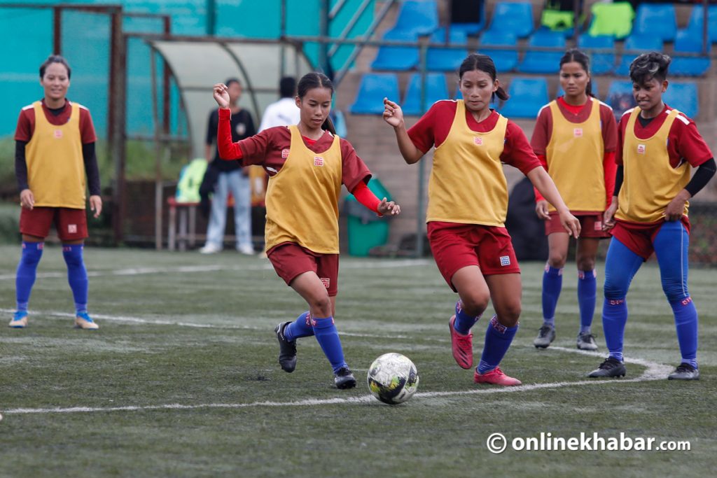 Nepali women's football team caught in action