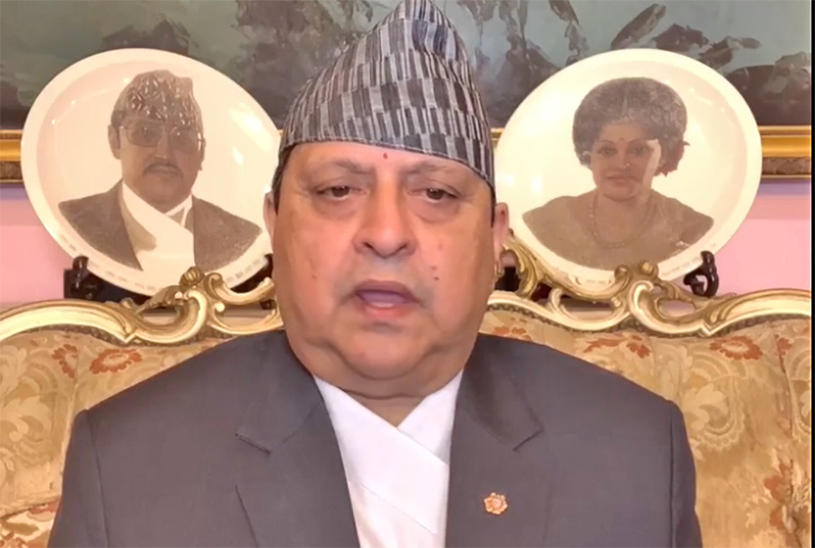 Gyanendra Shah speaks in a Dashain greetings video on September 30, 2022. Facebook videograb