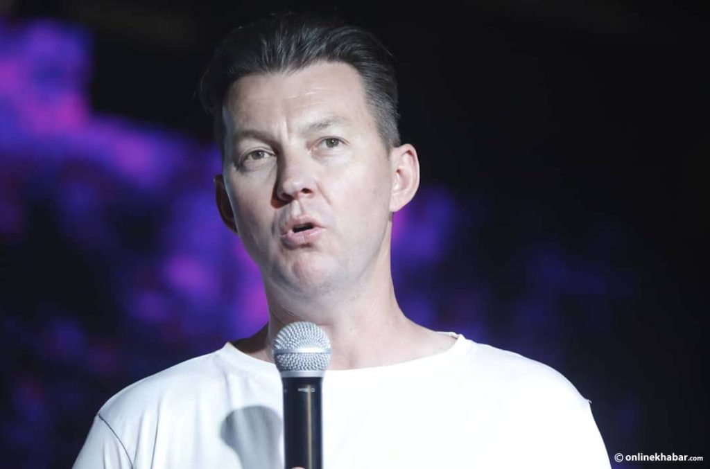 Australia's former cricket star Brett Lee speaks at an event, in Kathmandu, on Friday, September 9, 2022. Photo: Bikash Shrestha