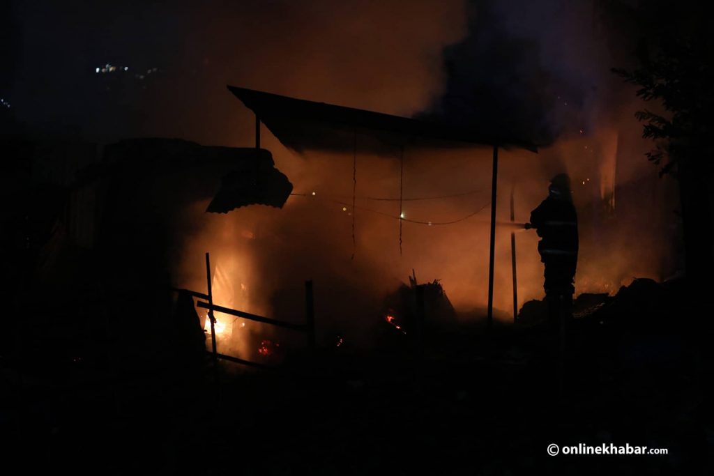 A massive fire kills three in Kapan of Kathmandu on Wednesday, September 21, 2022. Photo: Shankar Giri