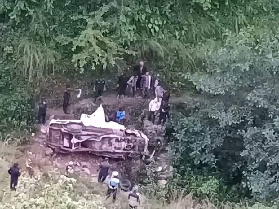 An SUV falls off the road, killing eight people on the spot, in Kapurkot of Salyan, on Wednesday, September 28, 2022. 