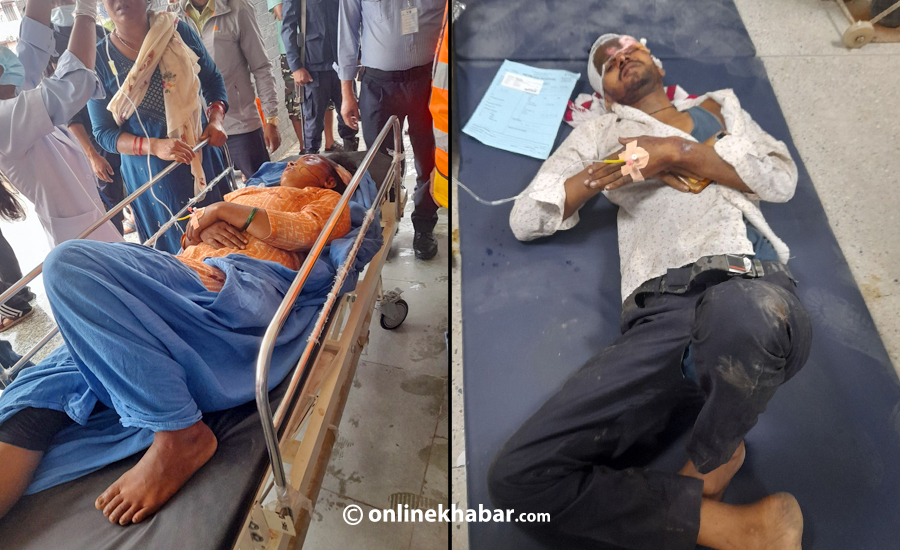 People injured in a bus accident in the Bara district are undergoing treatment at health facilities in Makawanpur, on Thursday, October 6, 2022. 