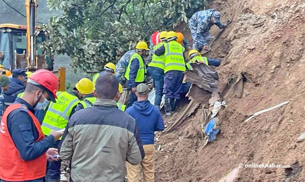 A landslide kills 3 people in Chandragiri of Kathmandu on Thursday, October 6, 2022. 