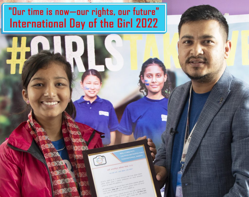 Samikshya Dahal takes over the position of the CEO of SDG Studio, a media advocacy group for the SDGs, as a part of the #GirlsTakeOver campaign on the occasion of the International Day of the Girl Child, on Tuesday, October 11, 2022. Photo: SDG Studio