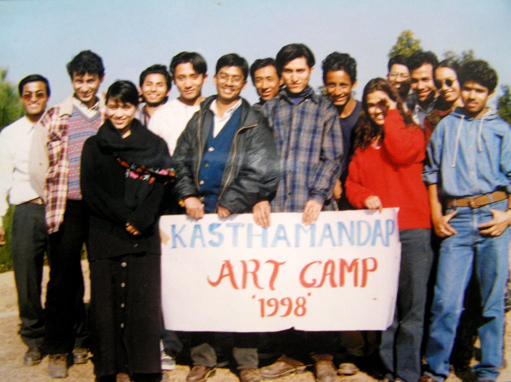 Artist Binod Prdhan at Palanchowk Art Camp in 1998.