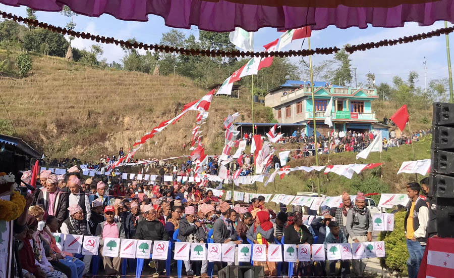 Participants of an electioneering event held at Tiwari Bhanjyang of Bhojpur on Wednesday, November 16, 2022. 