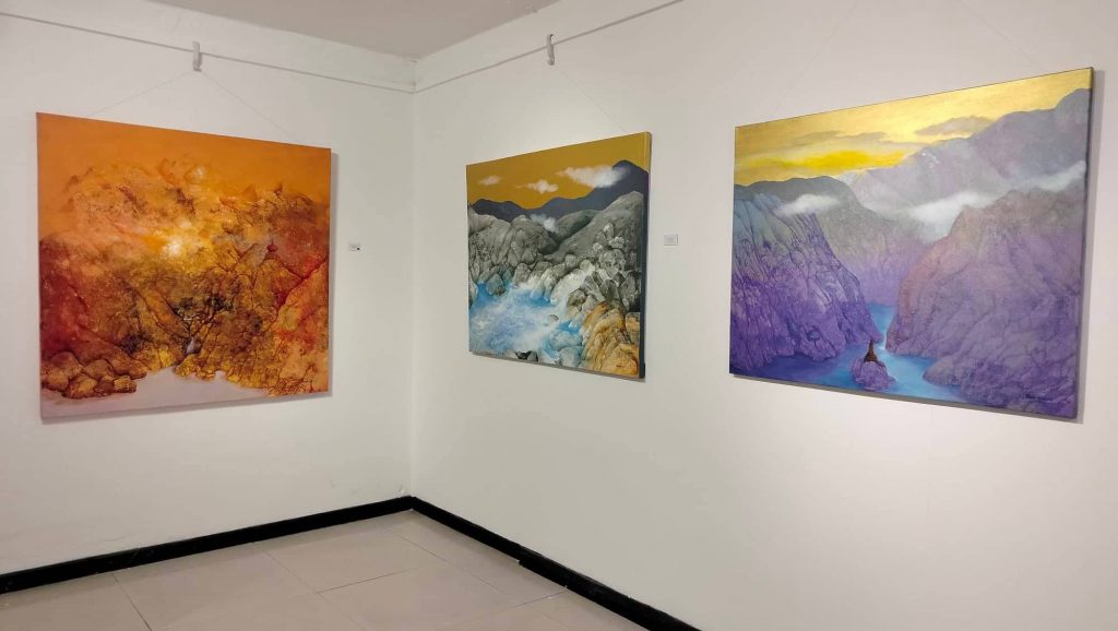 Artist Binod Pradhan's paintings at his 11 th solo exhibition at Siddhartha Art Gallery.