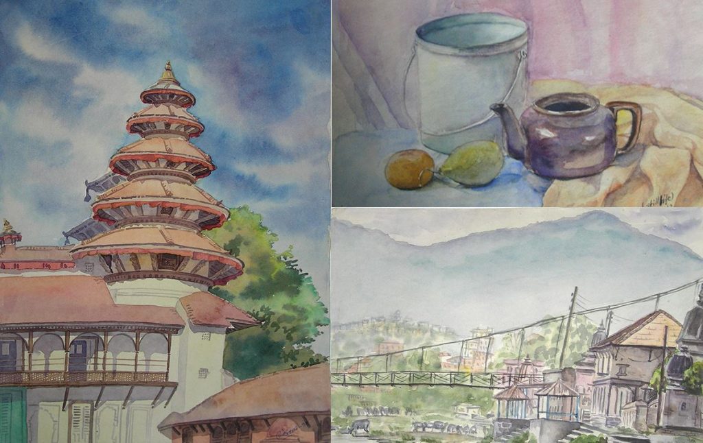 Early watercolor paintings by artist Binod Pradhan