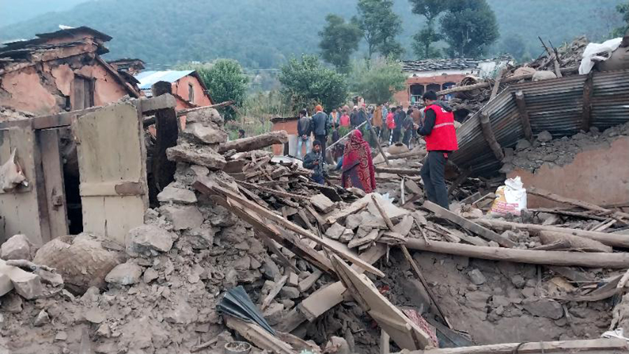 Several houses were reduced to rubble by an earthquake in Doti of far-western Nepal, on Wednesday, November 9, 2022.