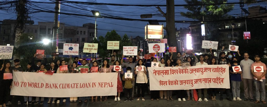 Activists protest against a ‘climate loan’ from the World Bank in Kathmandu, Nepal, in September 2022 Photo: Abhishek Shrestha