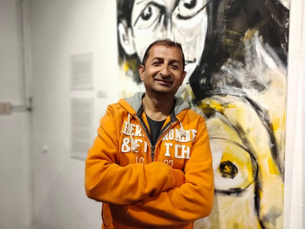 Artist Kapil Mani Dixit at his exhibition Nude.