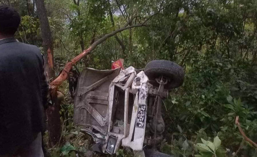 An SUV falls off the road in Jaljala of the Parbat district on Wednesday, November 16, 2022. 