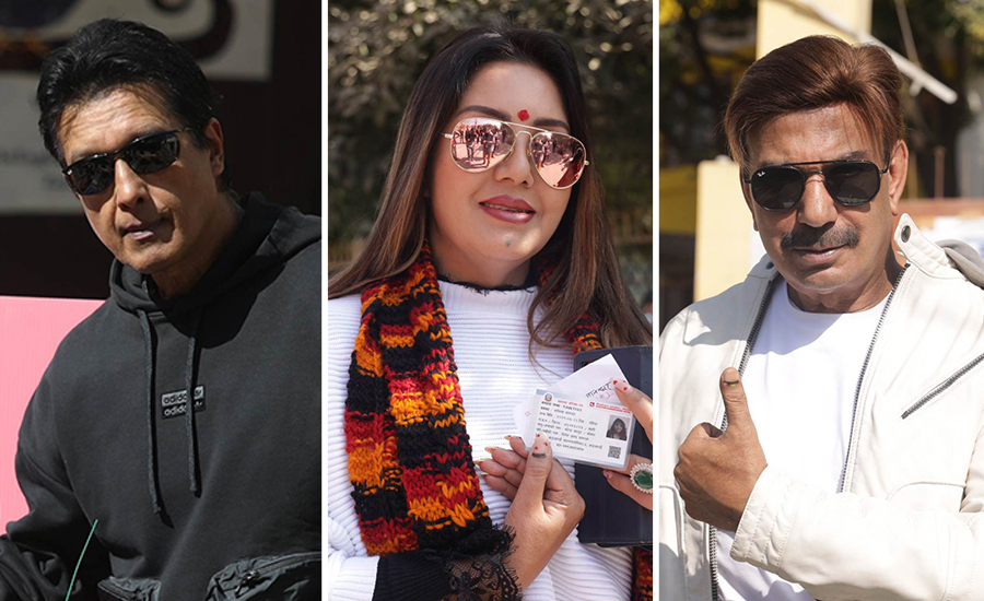 L-R: Nepali actors Rajesh Hamal, Karishma Manandhar and Bhuwan KC