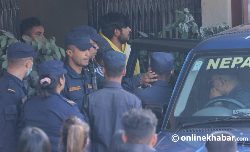 Rape-accused cricket star Sandeep Lamichhane leaves the Kathmandu District Court, on Friday, November 4, 2022. Photo: Aryan Dhimal