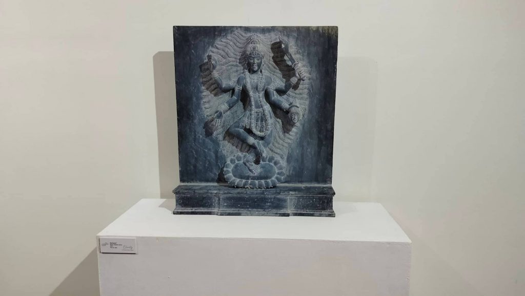 Statue on display at the exhibition by sculptor Chandra Shyam Dangol.