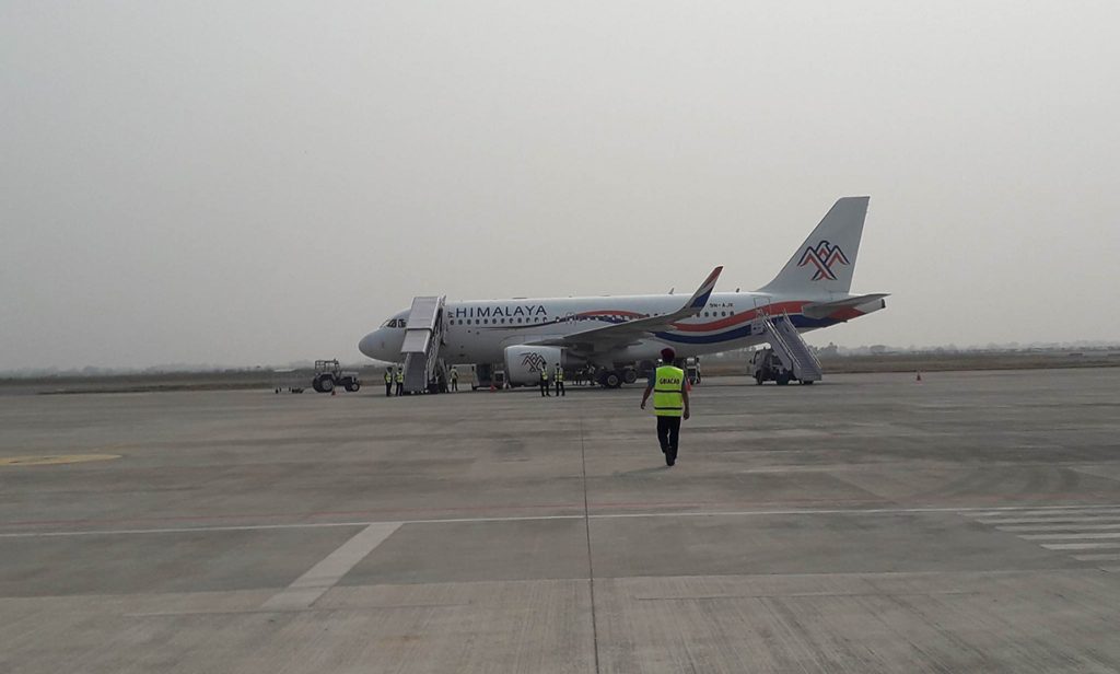 A Himalaya Airlines aircraft at Gautam Buddha International Airport, Bhairahawa