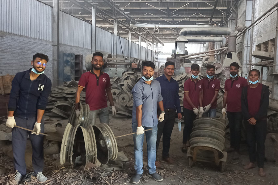 Employees of National Innovation Centre working at Krishi Aujar Karkhana, Birgunj