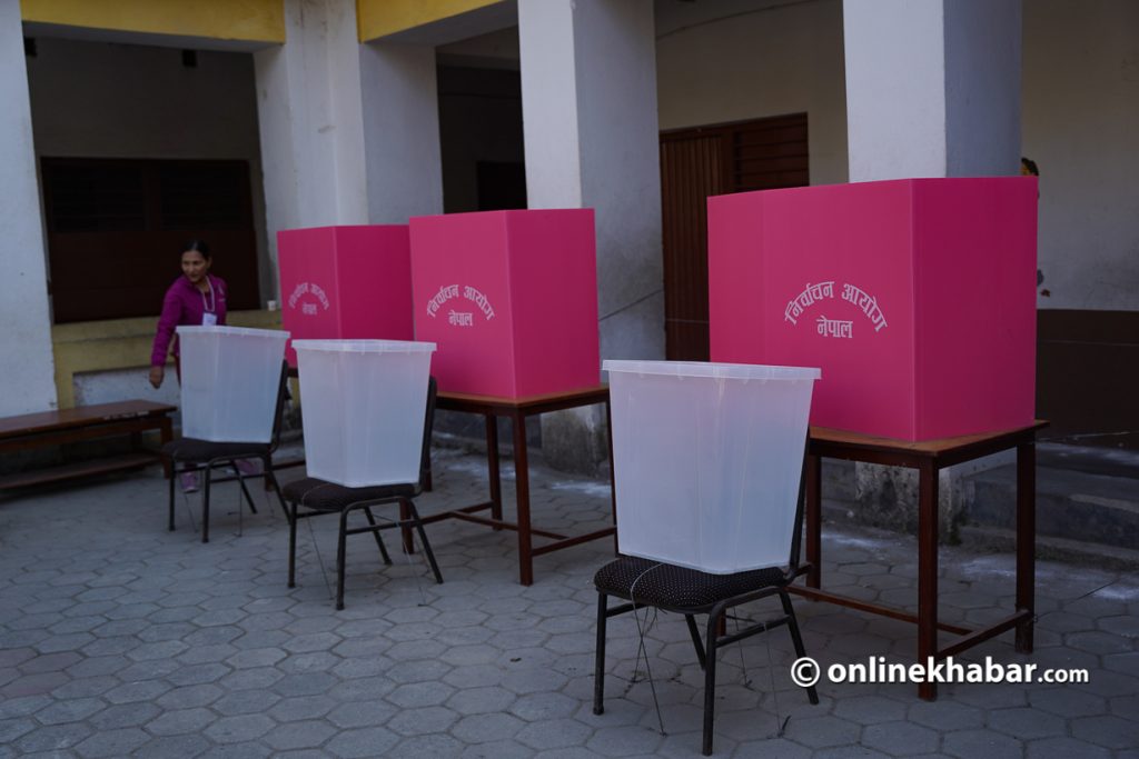 Vote today: Voting booths have been prepared for the federal and provincial elections, in Kathmandu, on Saturday, November 19, 2022. The voting will take place on November 20. Photo: Chandra Bahadur Ale 