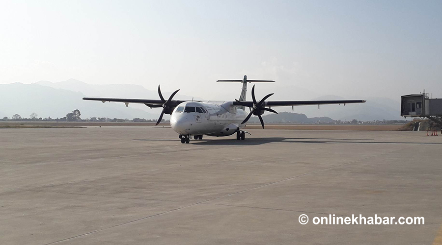 Aircraft lands at Pokhara Regional International Airport