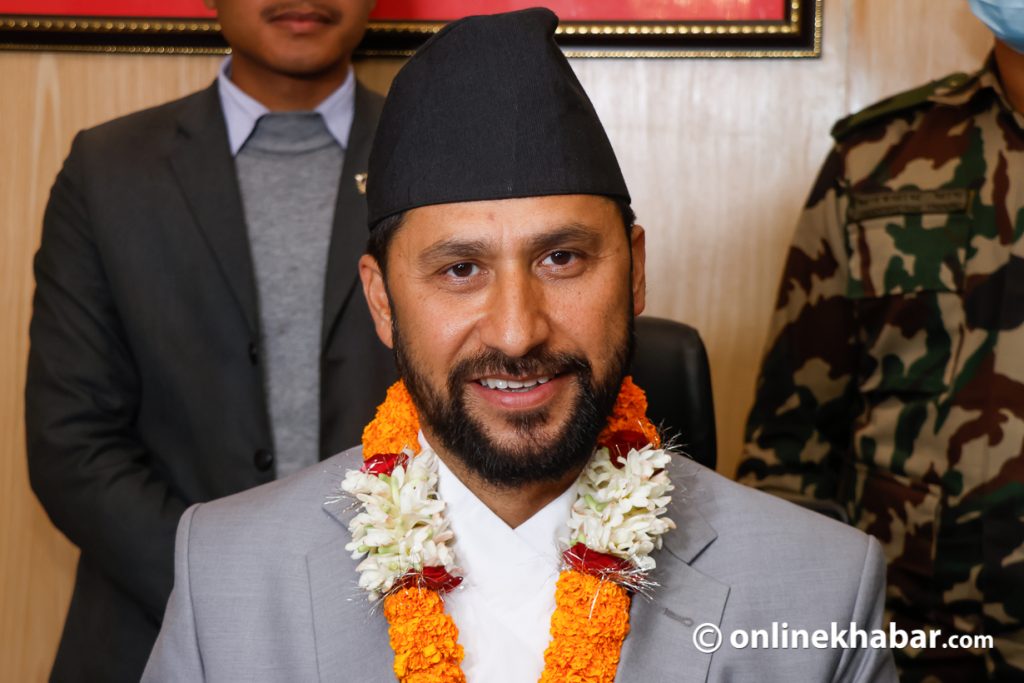 Rabi Lamichhane takes over as a deputy minister and the minister for home affairs, in Kathmandu, on Monday, December 26, 2022.