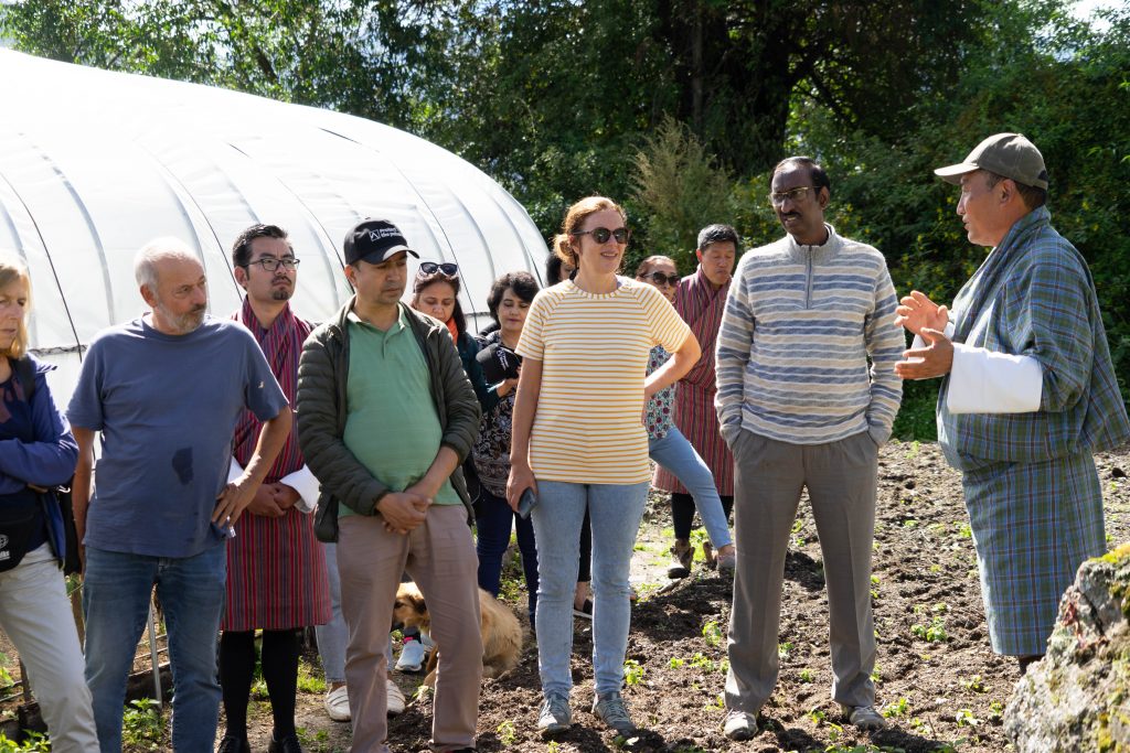 Izabella Koziell (middle) during the field visit to an organic farm in Haa, Bhutan. Photo Courtesy: ICIMOD